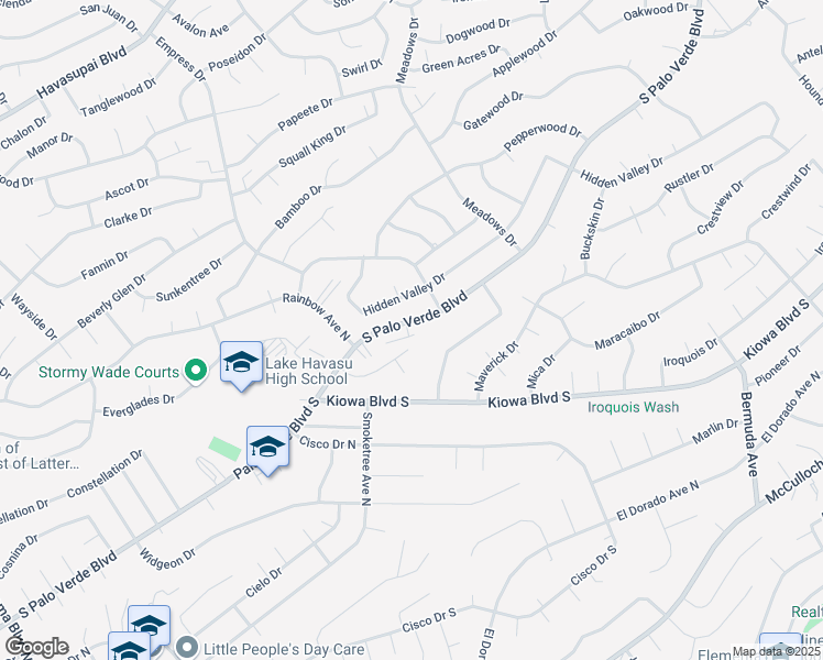 map of restaurants, bars, coffee shops, grocery stores, and more near 2824 Palo Verde Boulevard South in Lake Havasu City