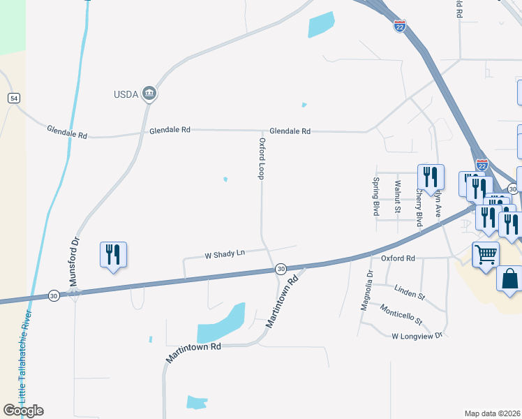 map of restaurants, bars, coffee shops, grocery stores, and more near 805 Oxford Loop in New Albany