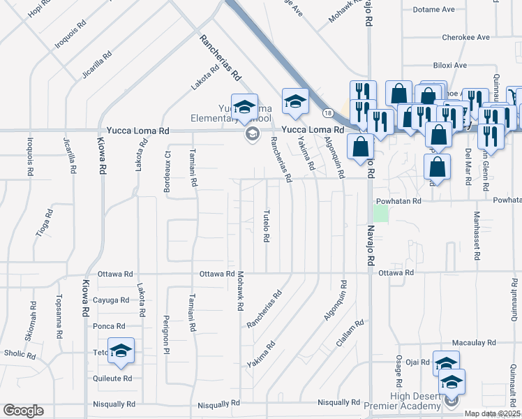 map of restaurants, bars, coffee shops, grocery stores, and more near 13474 Tutelo Road in Apple Valley