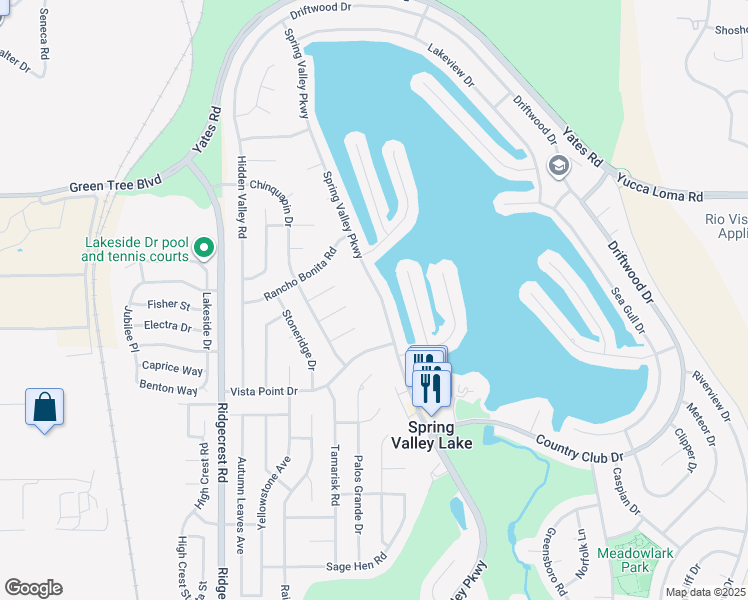 map of restaurants, bars, coffee shops, grocery stores, and more near 13540 Spring Valley Parkway in Victorville