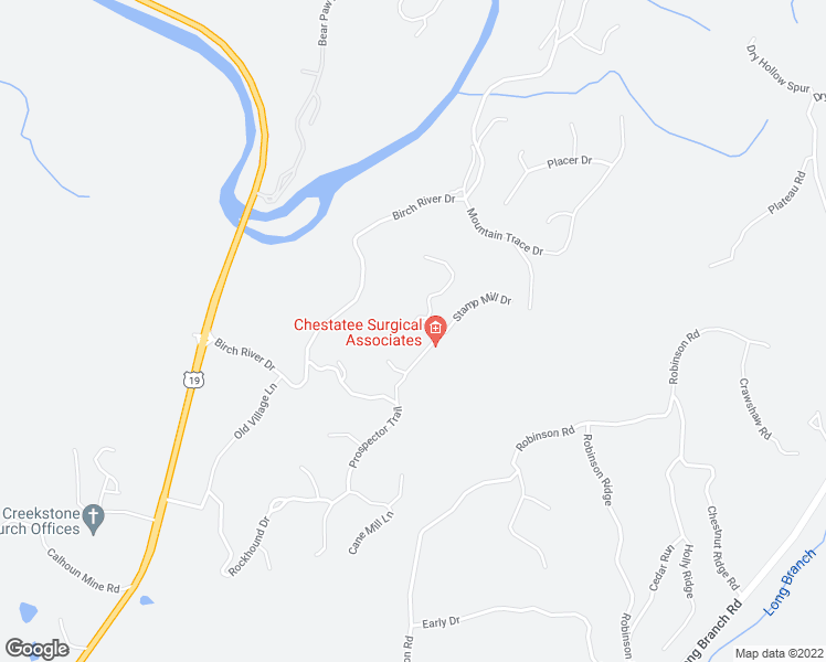 map of restaurants, bars, coffee shops, grocery stores, and more near 253 Prospector Ridge in Dahlonega