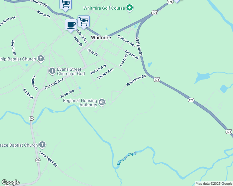 map of restaurants, bars, coffee shops, grocery stores, and more near 311 Subertown Road in Whitmire