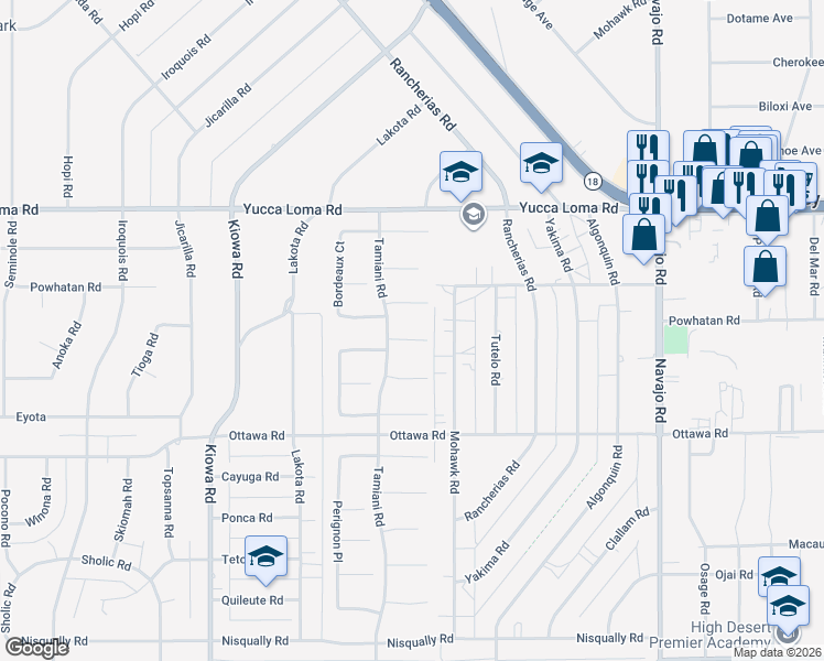 map of restaurants, bars, coffee shops, grocery stores, and more near 21268 Charonnay Drive in Apple Valley