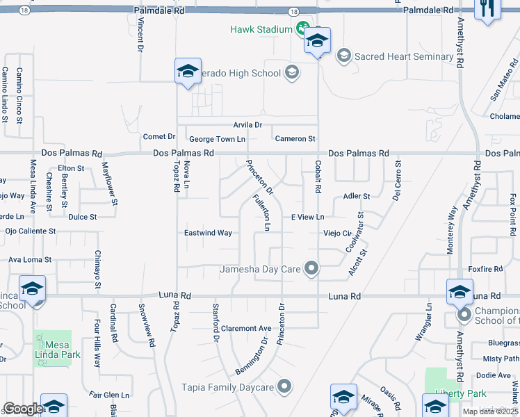 map of restaurants, bars, coffee shops, grocery stores, and more near 13558 Fullerton Lane in Victorville