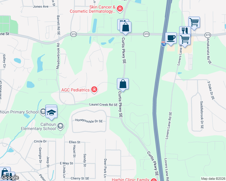 map of restaurants, bars, coffee shops, grocery stores, and more near in Calhoun