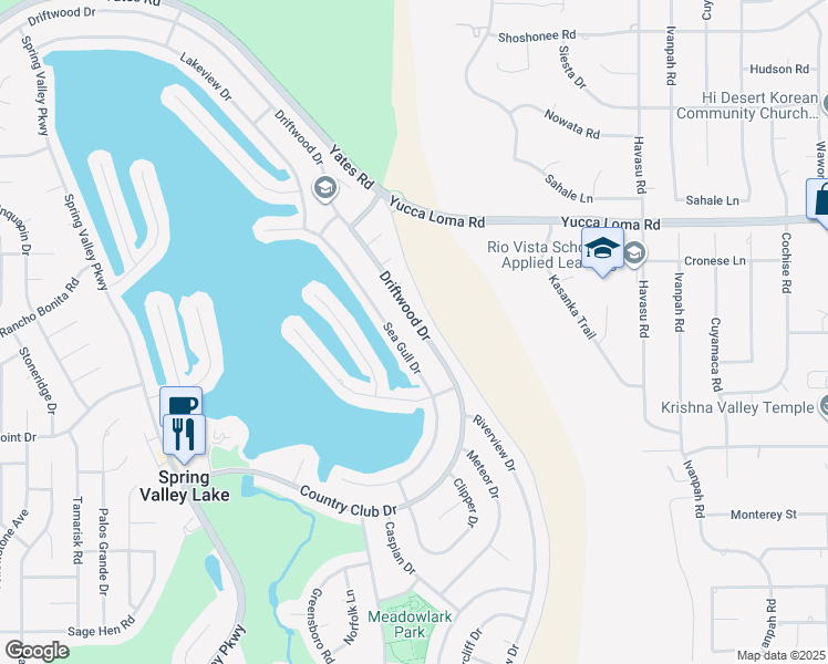 map of restaurants, bars, coffee shops, grocery stores, and more near 13500 Driftwood Drive in Victorville