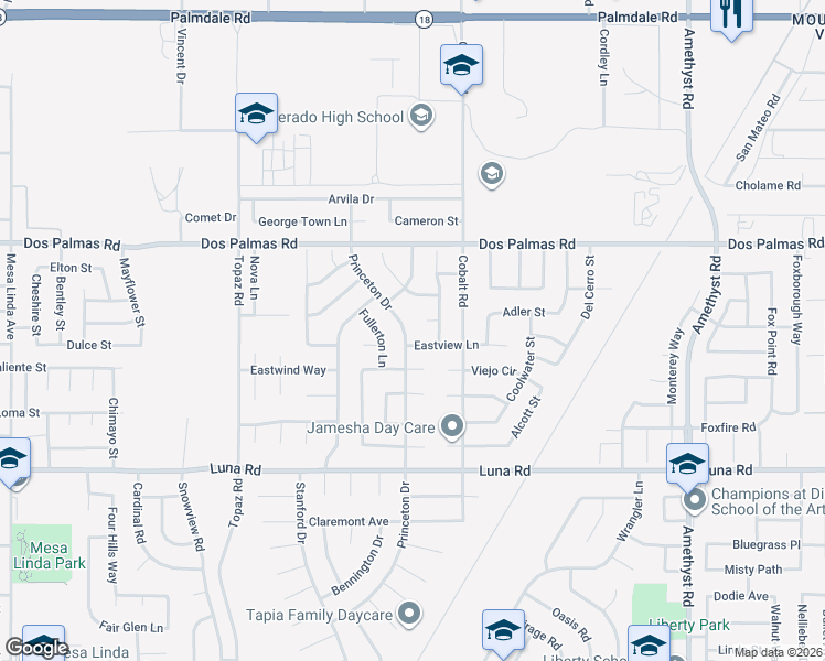 map of restaurants, bars, coffee shops, grocery stores, and more near 13541 Princeton Drive in Victorville