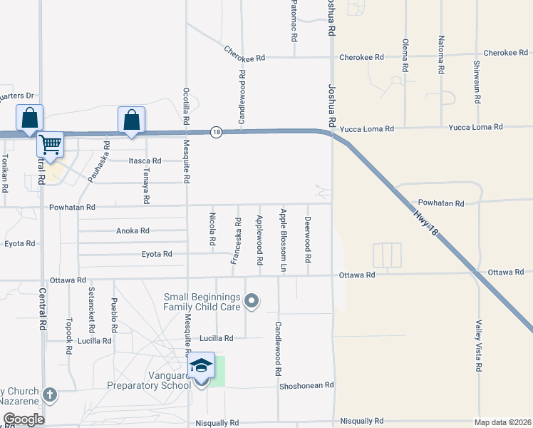 map of restaurants, bars, coffee shops, grocery stores, and more near 13495 Applewood Road in Apple Valley