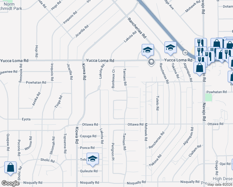 map of restaurants, bars, coffee shops, grocery stores, and more near 21153 Cabernet Lane in Apple Valley