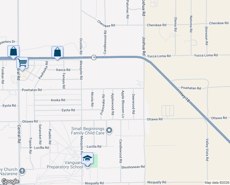 map of restaurants, bars, coffee shops, grocery stores, and more near 13485 Applewood Road in Apple Valley