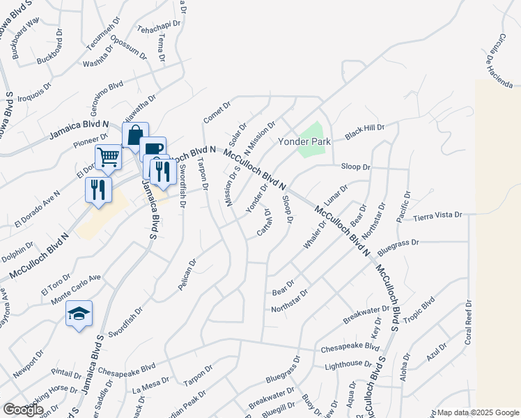 map of restaurants, bars, coffee shops, grocery stores, and more near 3760 Yonder Drive in Lake Havasu City