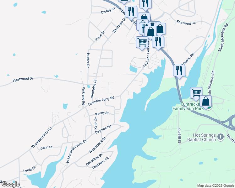map of restaurants, bars, coffee shops, grocery stores, and more near 420 Thornton Ferry Road in Piney