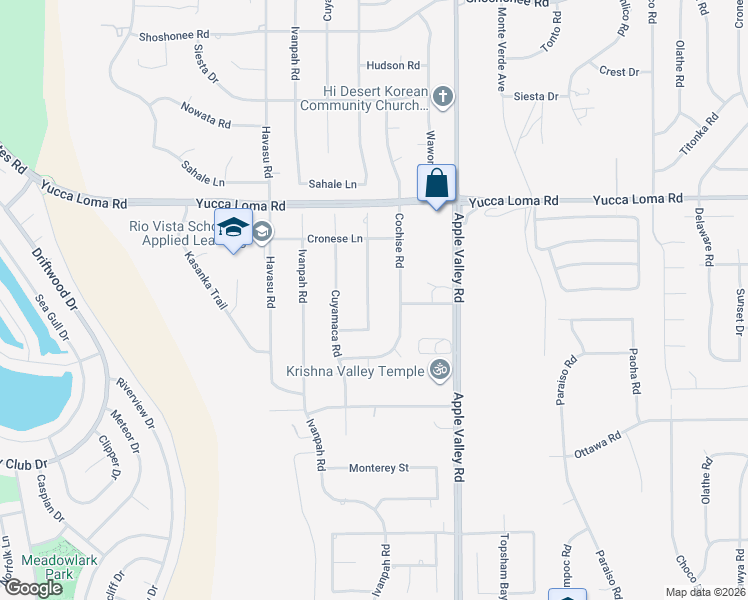 map of restaurants, bars, coffee shops, grocery stores, and more near 13501 Coachella Road in Apple Valley