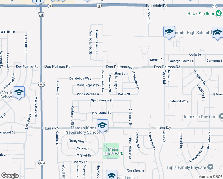 map of restaurants, bars, coffee shops, grocery stores, and more near 13545 Cheshire Street in Victorville