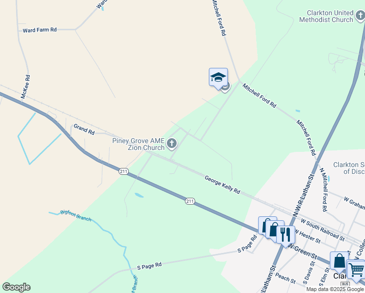 map of restaurants, bars, coffee shops, grocery stores, and more near 499 Booker T Washington School Road in Clarkton