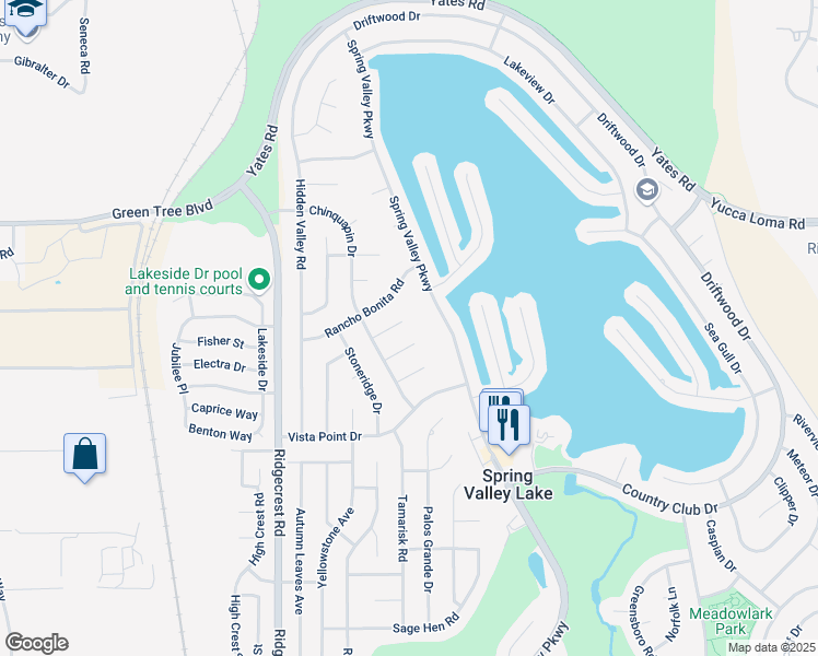 map of restaurants, bars, coffee shops, grocery stores, and more near 17925 Ferndell Lane in Victorville