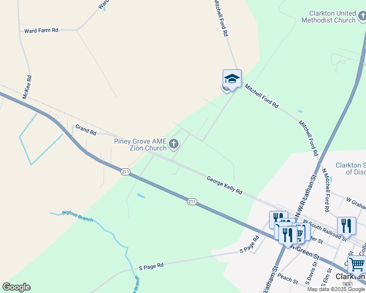 map of restaurants, bars, coffee shops, grocery stores, and more near 499 Booker T Washington School Road in Clarkton