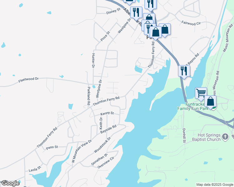 map of restaurants, bars, coffee shops, grocery stores, and more near 112 New Leaf Lane in Hot Springs