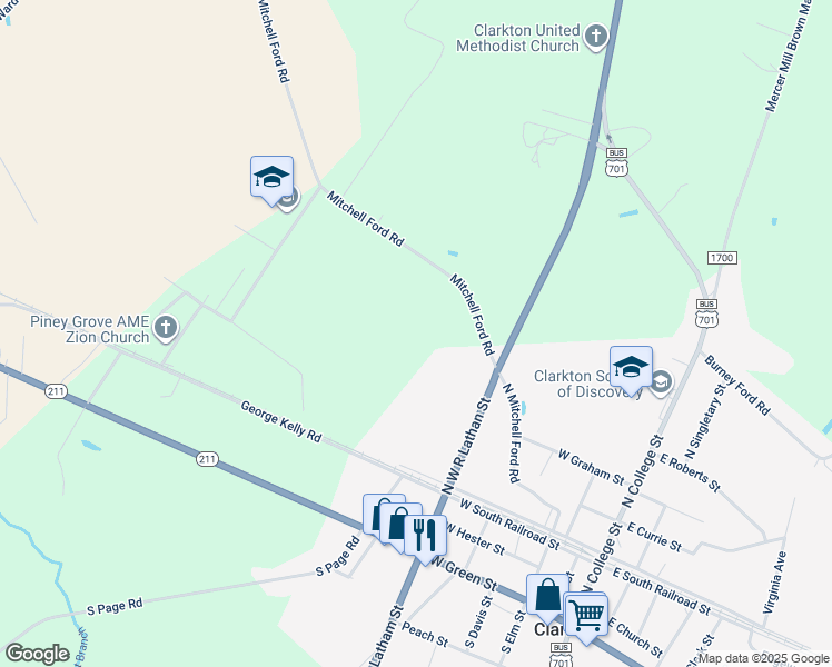 map of restaurants, bars, coffee shops, grocery stores, and more near Mitchell Ford Road in Butters