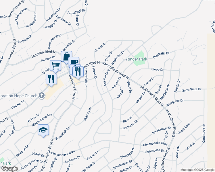 map of restaurants, bars, coffee shops, grocery stores, and more near 3738 Cherry Tree Boulevard in Lake Havasu City