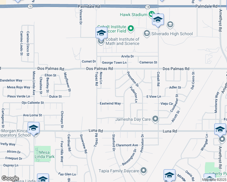 map of restaurants, bars, coffee shops, grocery stores, and more near 13556 Boulder Lane in Victorville