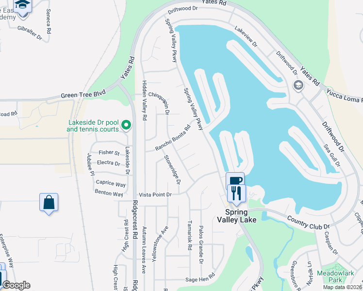 map of restaurants, bars, coffee shops, grocery stores, and more near 17880 Ferndell Lane in Victorville
