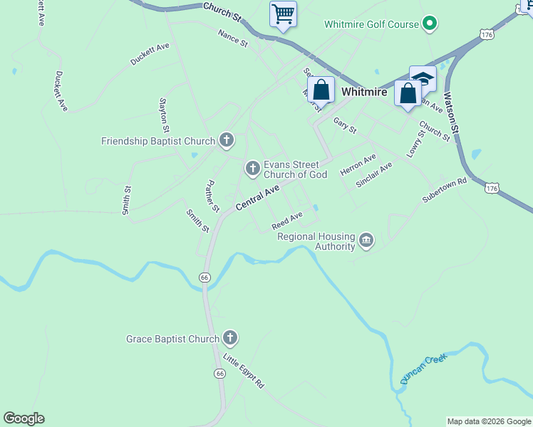 map of restaurants, bars, coffee shops, grocery stores, and more near 708 Broom Street Extension in Whitmire