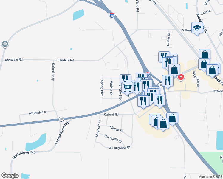 map of restaurants, bars, coffee shops, grocery stores, and more near Manchester St in New Albany