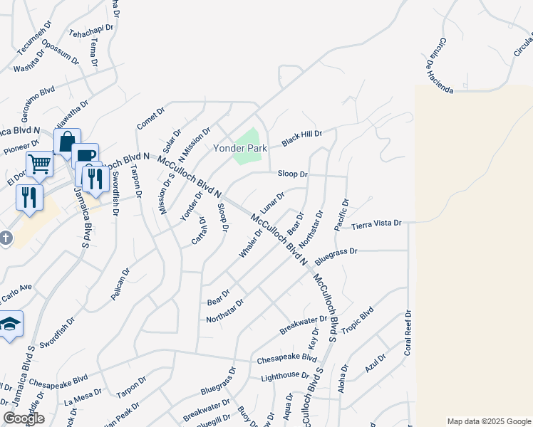 map of restaurants, bars, coffee shops, grocery stores, and more near 3910 Lunar Drive in Lake Havasu City