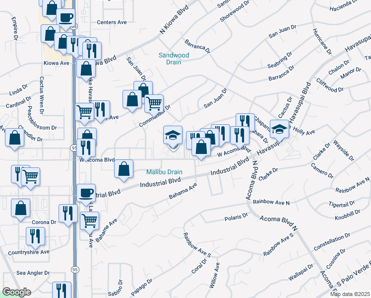 map of restaurants, bars, coffee shops, grocery stores, and more near in Lake Havasu City
