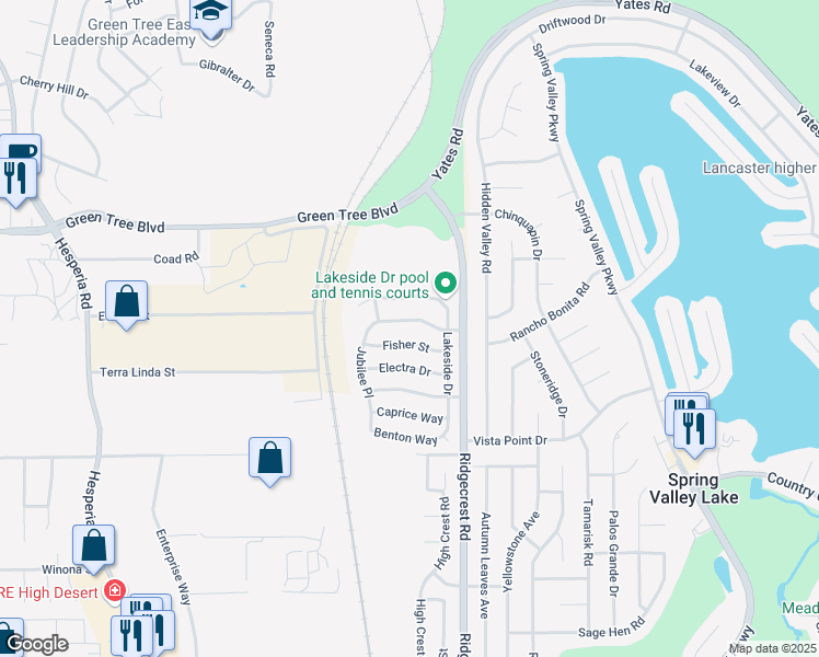 map of restaurants, bars, coffee shops, grocery stores, and more near 17633 Landis Drive in Victorville