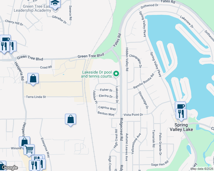 map of restaurants, bars, coffee shops, grocery stores, and more near 17633 Landis Drive in Victorville