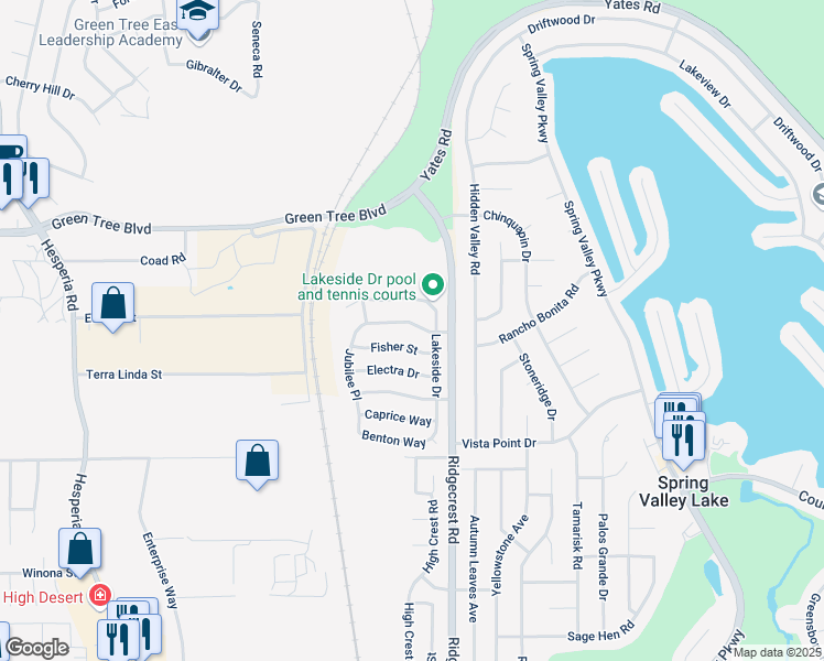map of restaurants, bars, coffee shops, grocery stores, and more near 17633 Landis Drive in Victorville