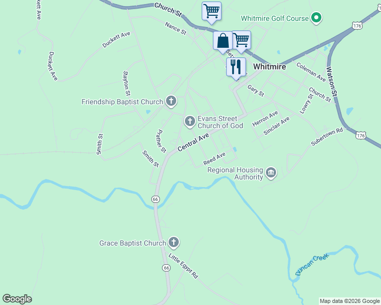 map of restaurants, bars, coffee shops, grocery stores, and more near 708 Broom Street in Whitmire