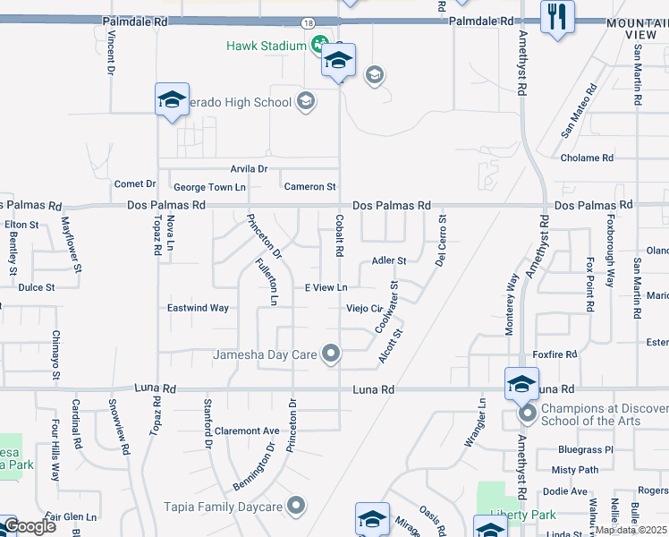 map of restaurants, bars, coffee shops, grocery stores, and more near 13560 Cobalt Rd in Victorville