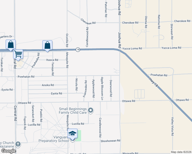 map of restaurants, bars, coffee shops, grocery stores, and more near 13495 Applewood Road in Apple Valley