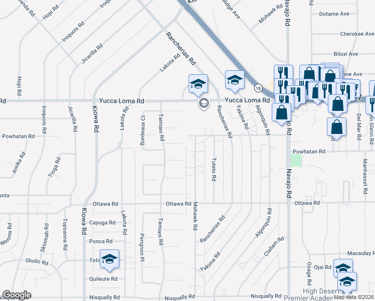 map of restaurants, bars, coffee shops, grocery stores, and more near 21281 Champagne Way in Apple Valley