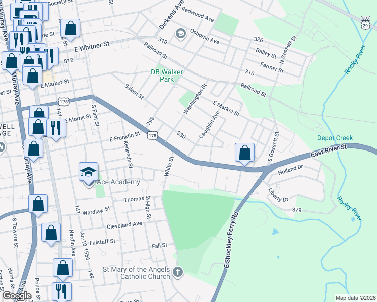 map of restaurants, bars, coffee shops, grocery stores, and more near 12 Caughlin Avenue in Anderson