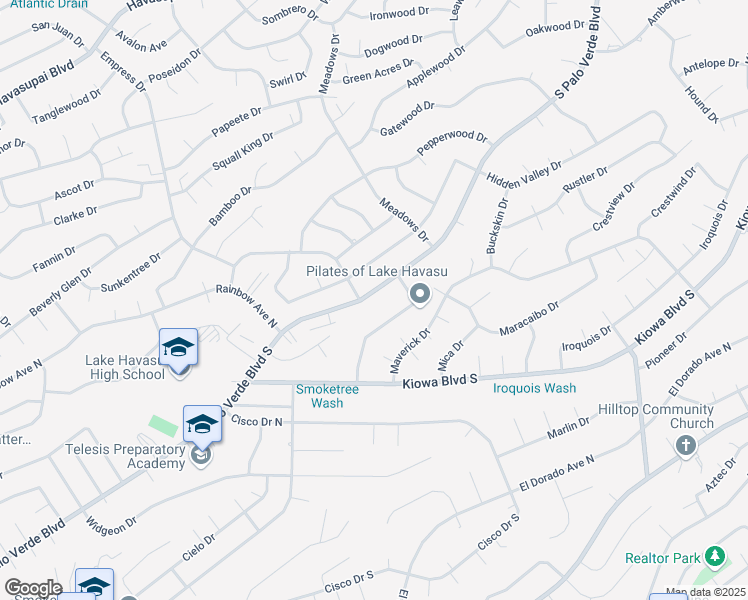 map of restaurants, bars, coffee shops, grocery stores, and more near 2888 Palo Verde Boulevard South in Lake Havasu City