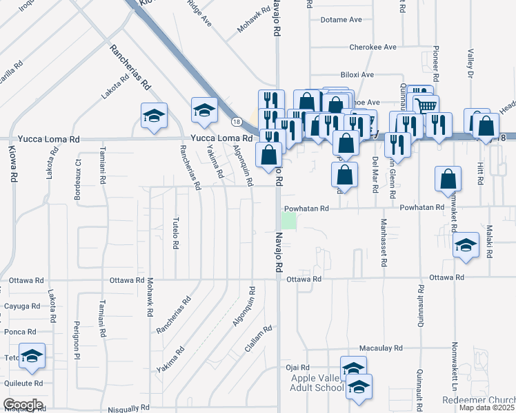 map of restaurants, bars, coffee shops, grocery stores, and more near 13508 Algonquin Road in Apple Valley