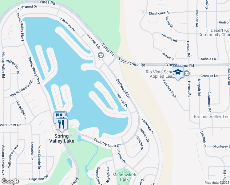 map of restaurants, bars, coffee shops, grocery stores, and more near 13540 Sea Gull Drive in Victorville