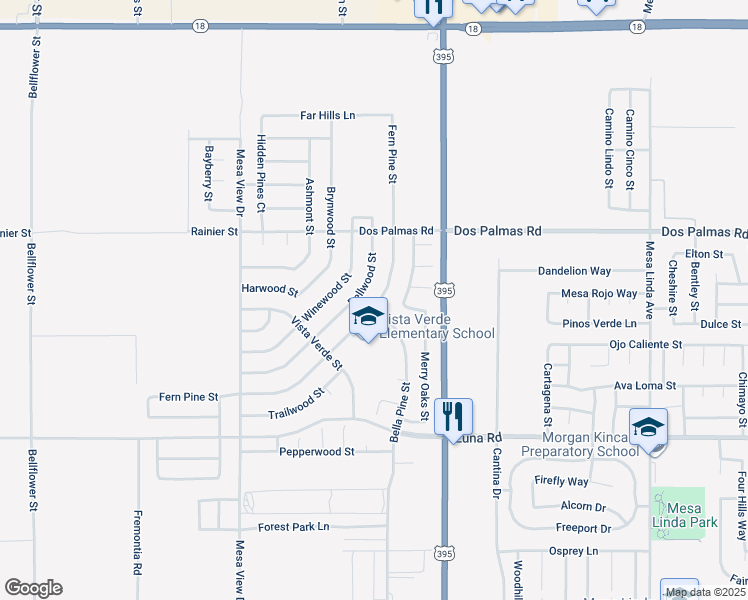 map of restaurants, bars, coffee shops, grocery stores, and more near 13568 Fern Pine Street in Victorville