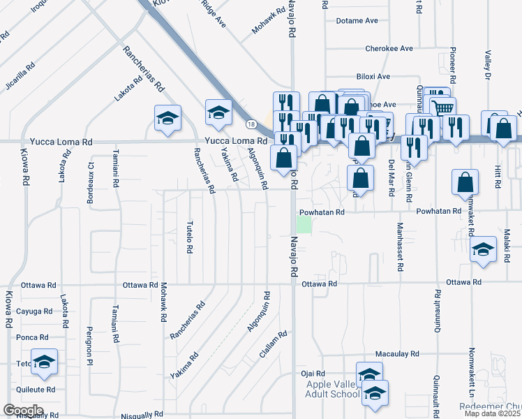 map of restaurants, bars, coffee shops, grocery stores, and more near 13508 Algonquin Road in Apple Valley
