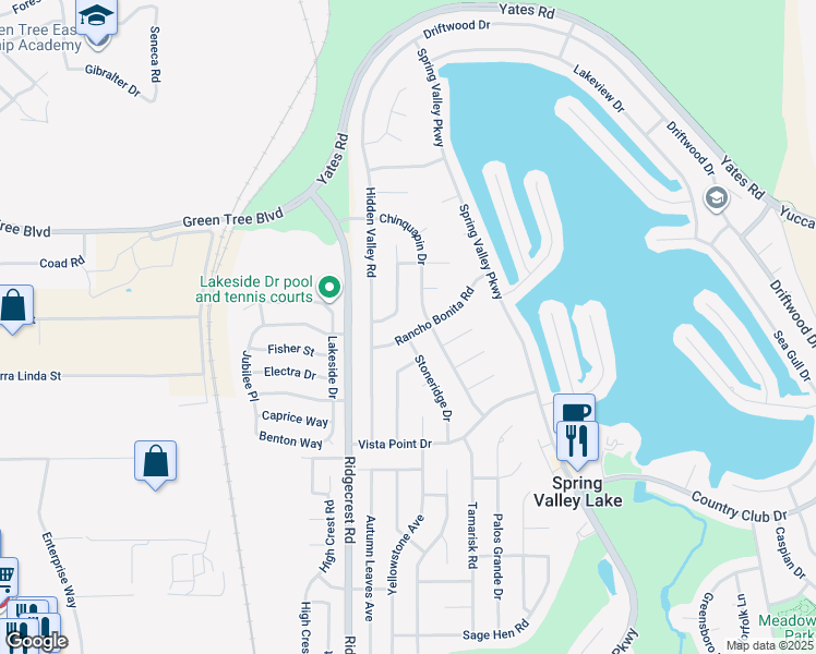 map of restaurants, bars, coffee shops, grocery stores, and more near 17800 Rancho Bonita Road in Victorville