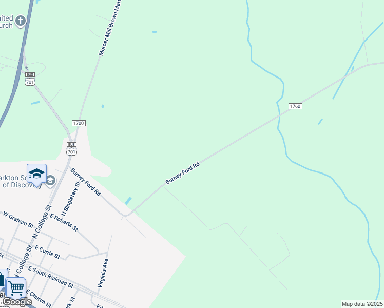 map of restaurants, bars, coffee shops, grocery stores, and more near 775 Burney Ford Road in Clarkton