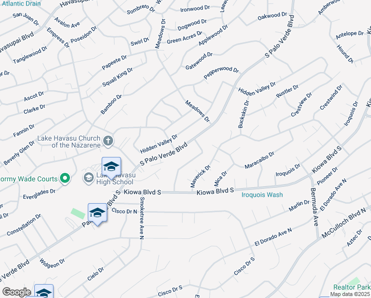 map of restaurants, bars, coffee shops, grocery stores, and more near 2888 Palo Verde Boulevard South in Lake Havasu City