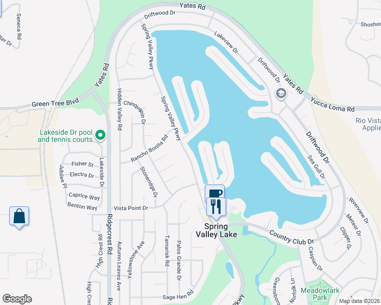 map of restaurants, bars, coffee shops, grocery stores, and more near 13525 Spring Valley Parkway in Victorville