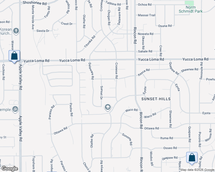 map of restaurants, bars, coffee shops, grocery stores, and more near 19916 Cronese Court in Apple Valley