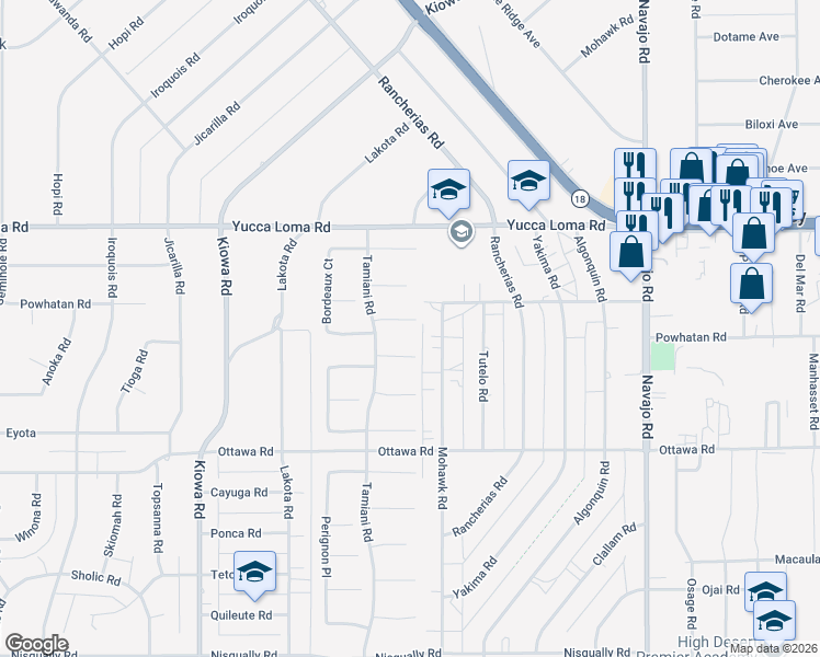 map of restaurants, bars, coffee shops, grocery stores, and more near 21281 Champagne Way in Apple Valley