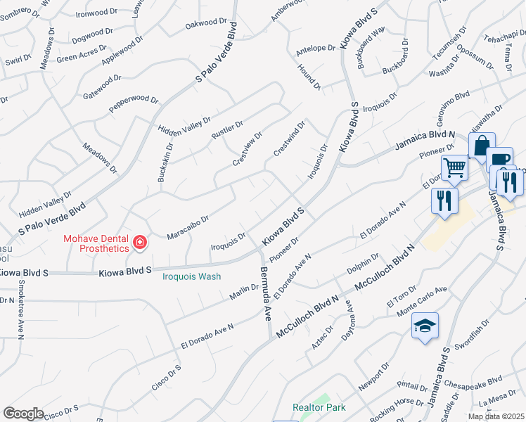 map of restaurants, bars, coffee shops, grocery stores, and more near 3191 Iroquois Circle in Lake Havasu City